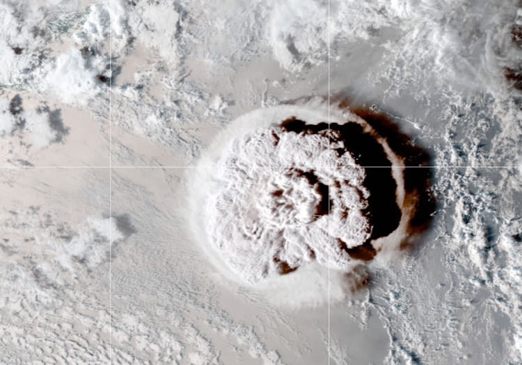 volcanic plume emerging from the ocean