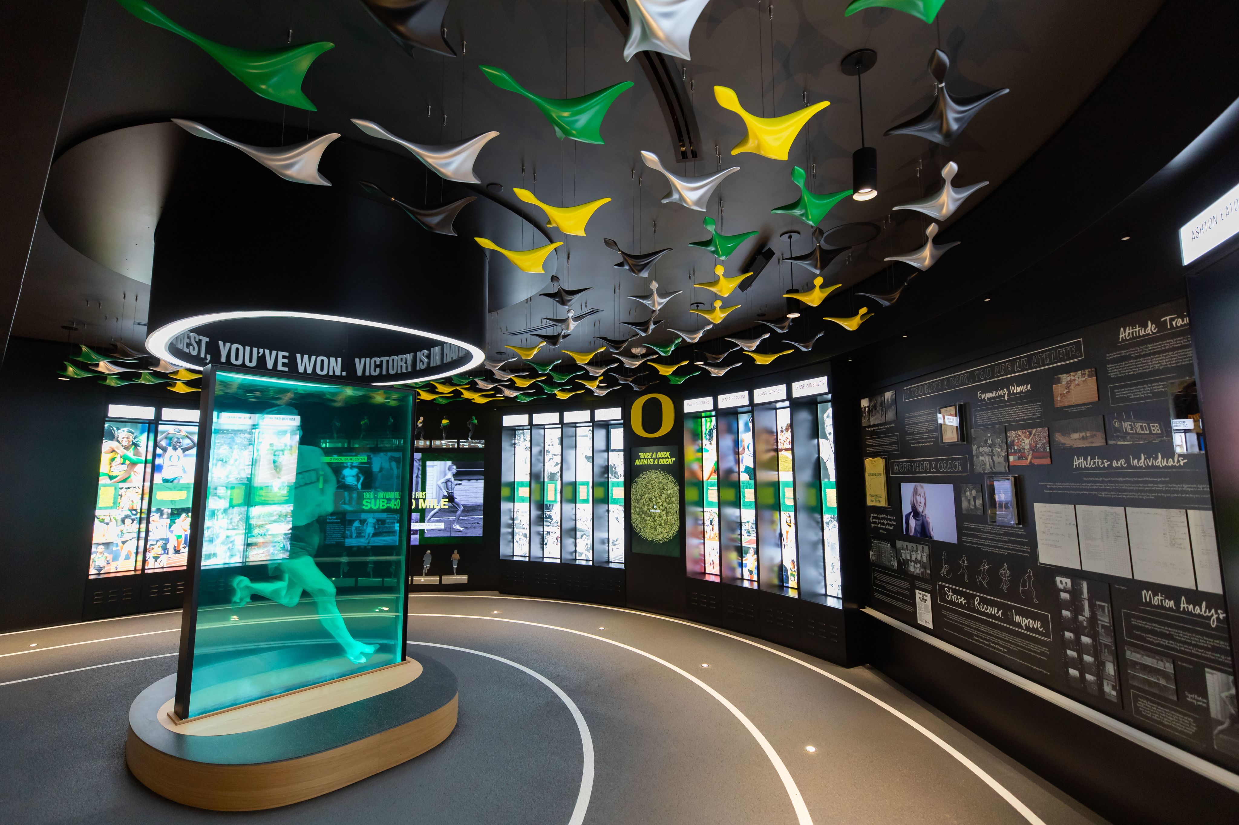 A view of historical Olympic exhibits at Hayward Hall.