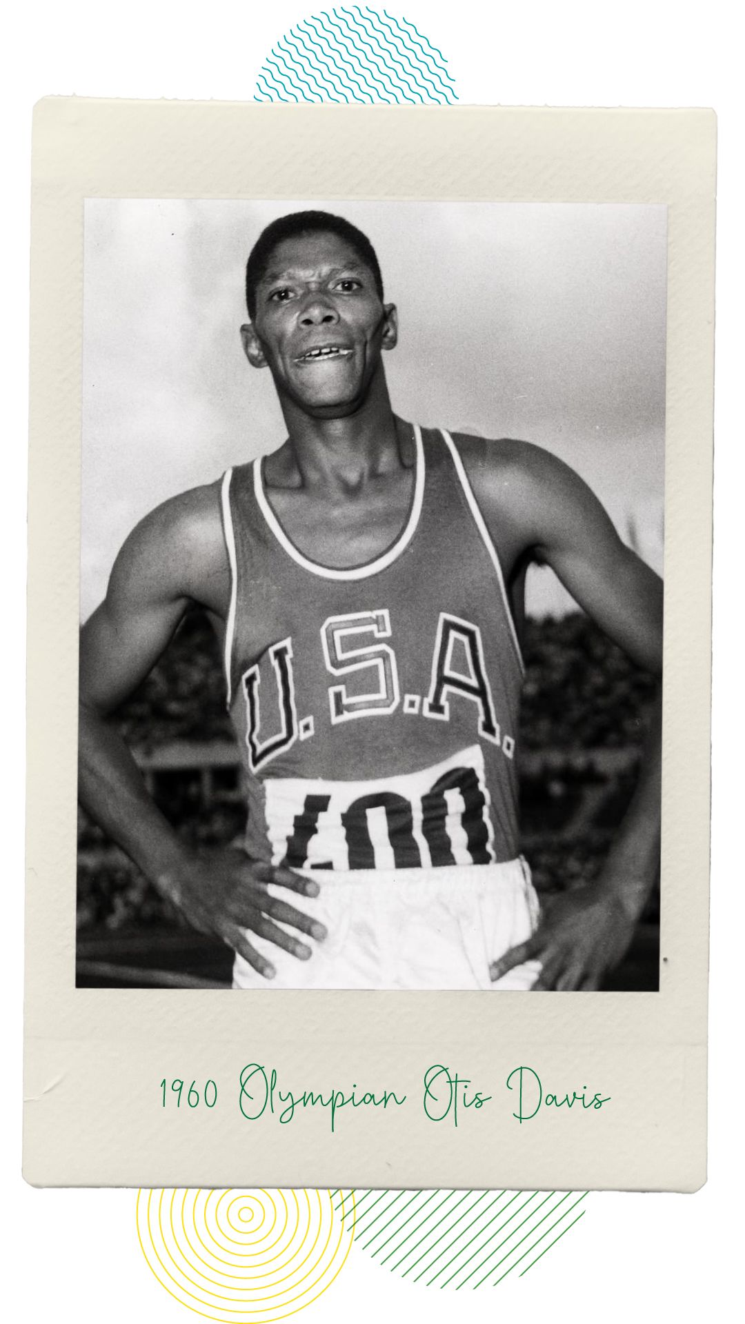 A close-up of 1960 Olympian Otis Davis standing outside with his hands on his hips, overcome with emotion.