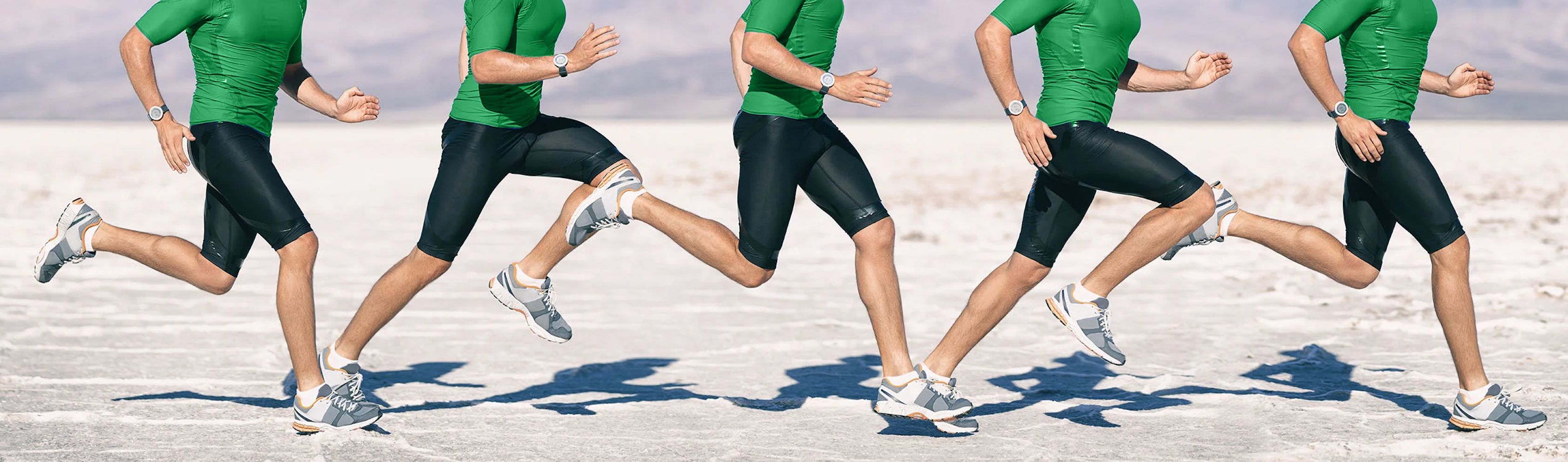 A series of runners showing a close-up of their overlapping legs and shoes.