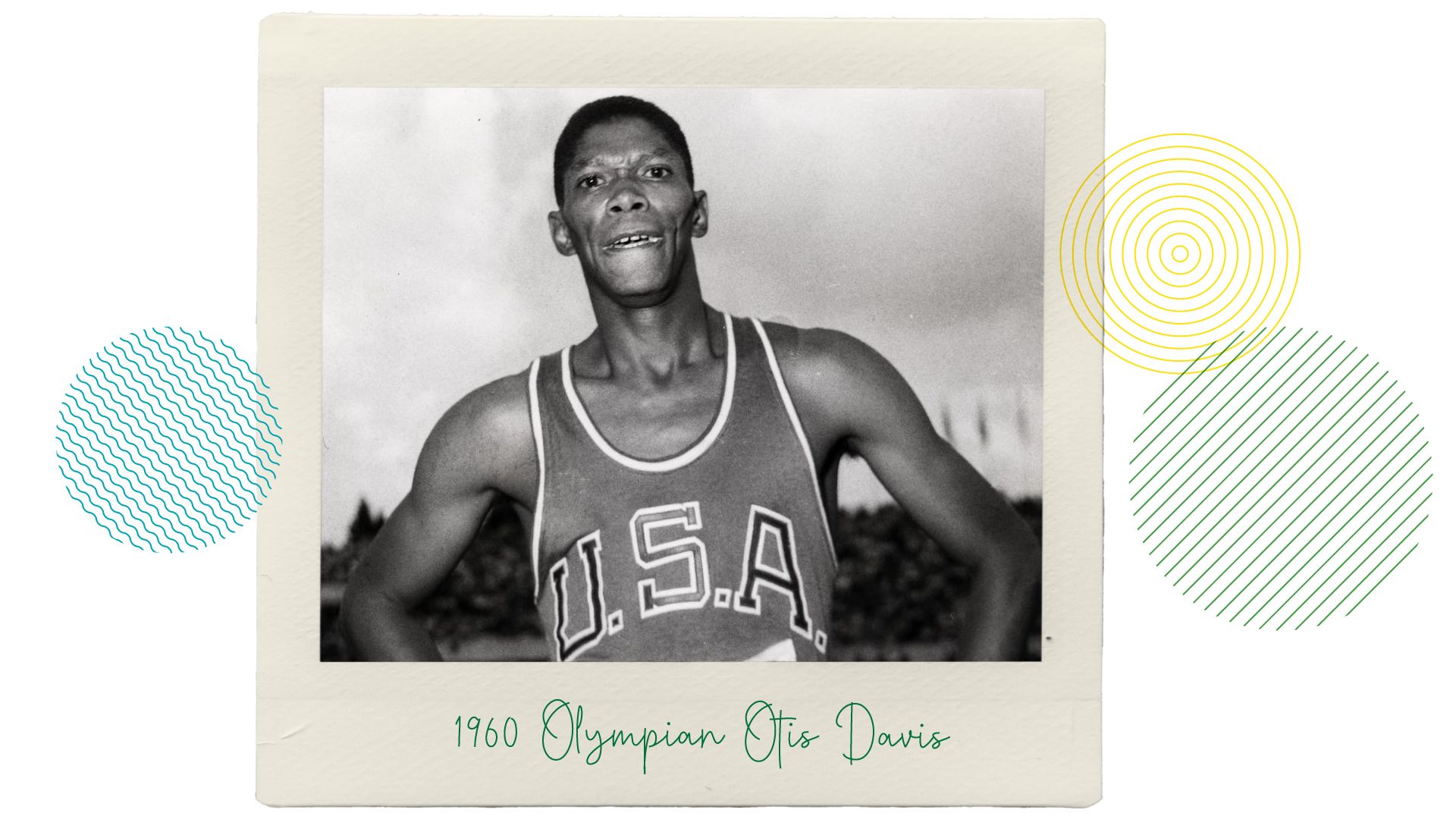World Record breaker Otis Davis who just won the final of the 400 meter race bears on his face the mark of the emotion that came over him when he heard he not only won the 400 meter race and the Olympic Gold medal but also the title of world-record man for the distance.