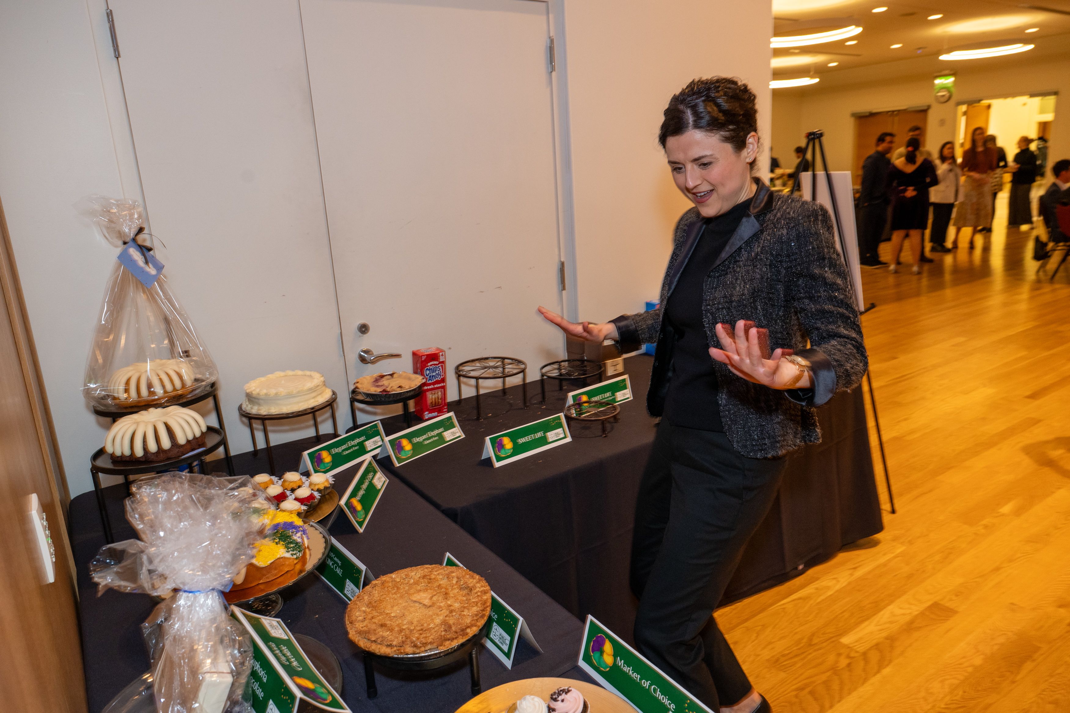 Andrea Welsh looks at the dessert dash buffet. 