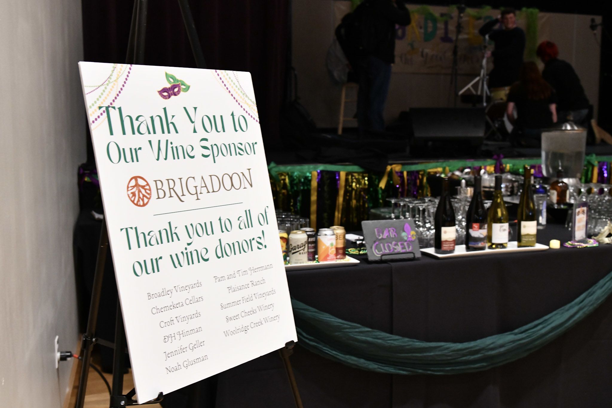 Thank you sign for OLSPIF wine donors.